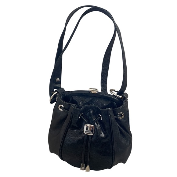 b makowsky handbag Black Leather Small Bucket Bag Purse Shimmer‎ Crossbody EUC - Picture 1 of 13